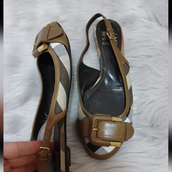 Barberry Check Plaid Slingback Flates size 38.5 - Picture 3 of 6